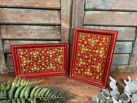 Vintage Original Kashmiri Hand Painted Floral Papier Mache Tray