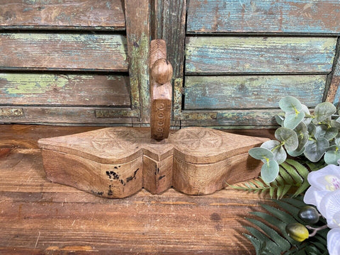 Vintage Indian Hand Crafted Carved Wooden Spice Box