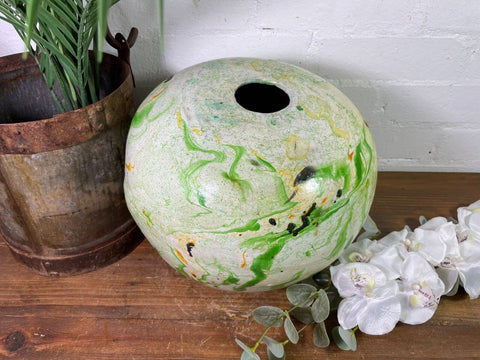 Hand Made Painted Mediterranean Terracotta Moon Ball Sphere Dry Flower Vase