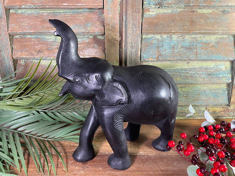 Large Indian Hand Made Marble Resin Black Elephant Statue Sculpture Ornament