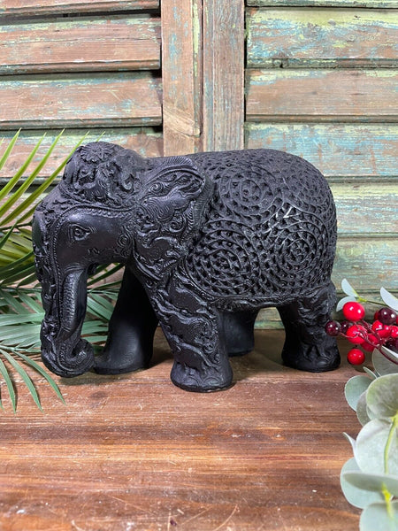 Large Indian Hand Made Marble Resin Black Elephant Statue Sculpture Ornament