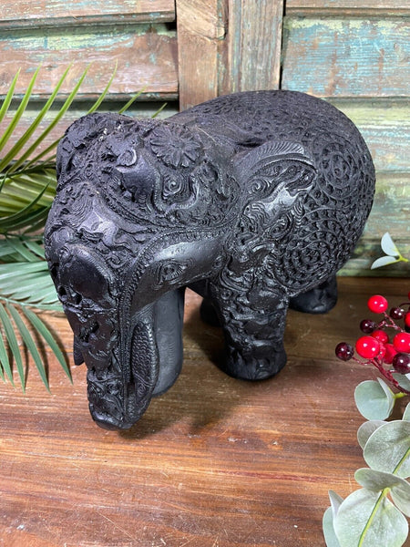 Large Indian Hand Made Marble Resin Black Elephant Statue Sculpture Ornament