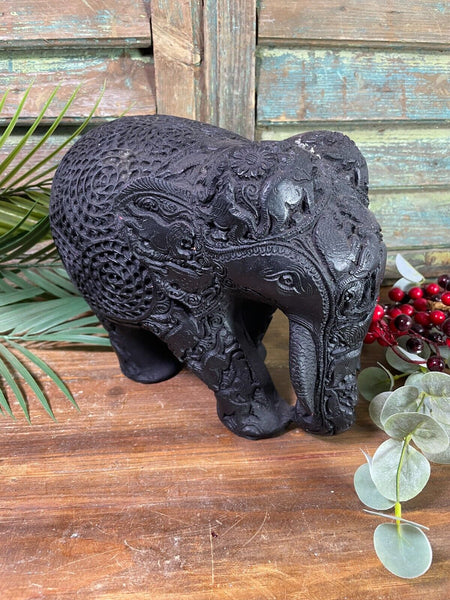 Large Indian Hand Made Marble Resin Black Elephant Statue Sculpture Ornament