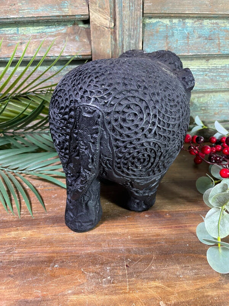 Large Indian Hand Made Marble Resin Black Elephant Statue Sculpture Ornament