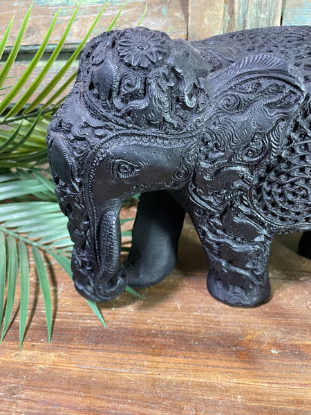 Large Indian Hand Made Marble Resin Black Elephant Statue Sculpture Ornament