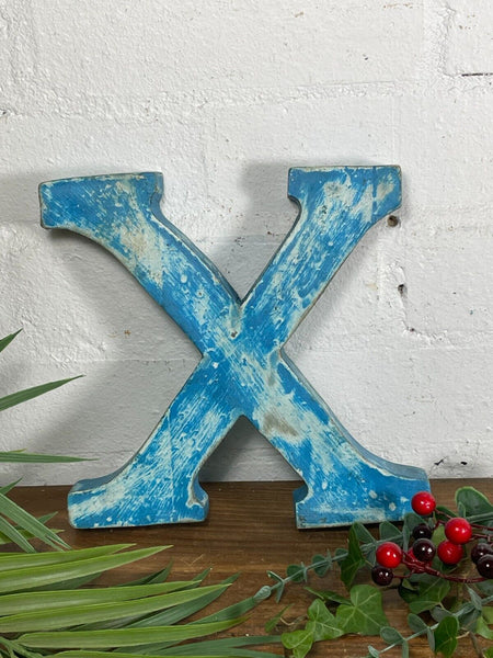 Letter X Vintage Reclaimed Blue Wooden Wall Letters