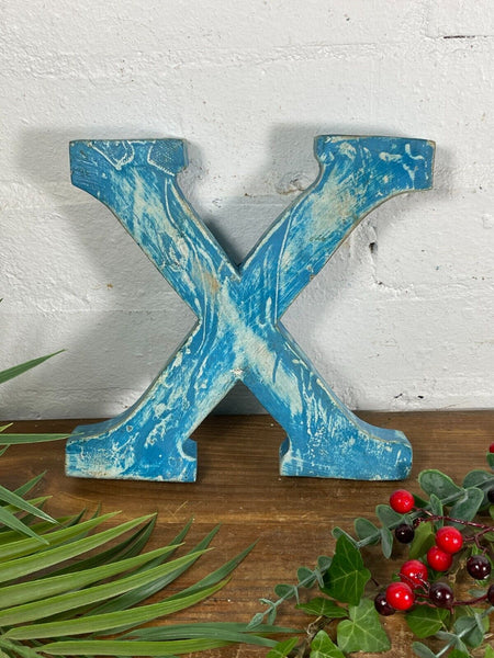 Letter X Vintage Reclaimed Blue Wooden Wall Letters