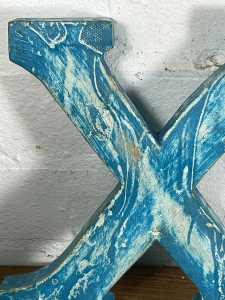 Letter X Vintage Reclaimed Blue Wooden Wall Letters