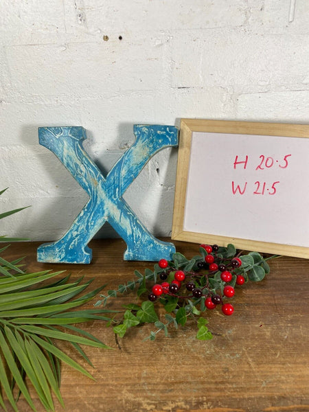 Letter X Vintage Reclaimed Blue Wooden Wall Letters