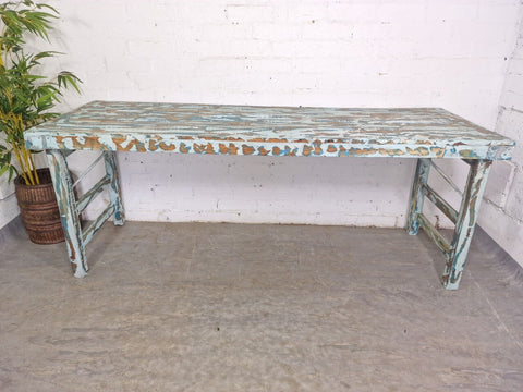 Vintage Reclaimed Blue Indian Folding Wooden Wedding Events Dining Console Table