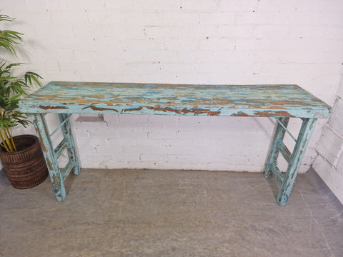 Vintage Reclaimed Blue Indian Folding Wooden Wedding Events Dining Console Table