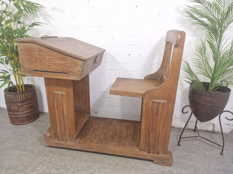 Vintage Indian British Colonial Solid Teak Wood School Desk Seat Writing Box